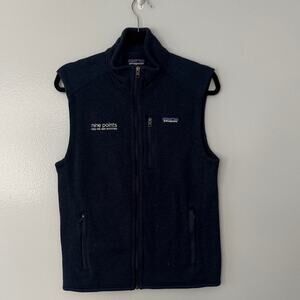 Patagonia Dark Blue Sleeveless Fleece Vest company logo embroidered Size S